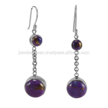 Natural Purple Copper Turquoise Gemstone 925 Solid Silver Earring Jewelry
